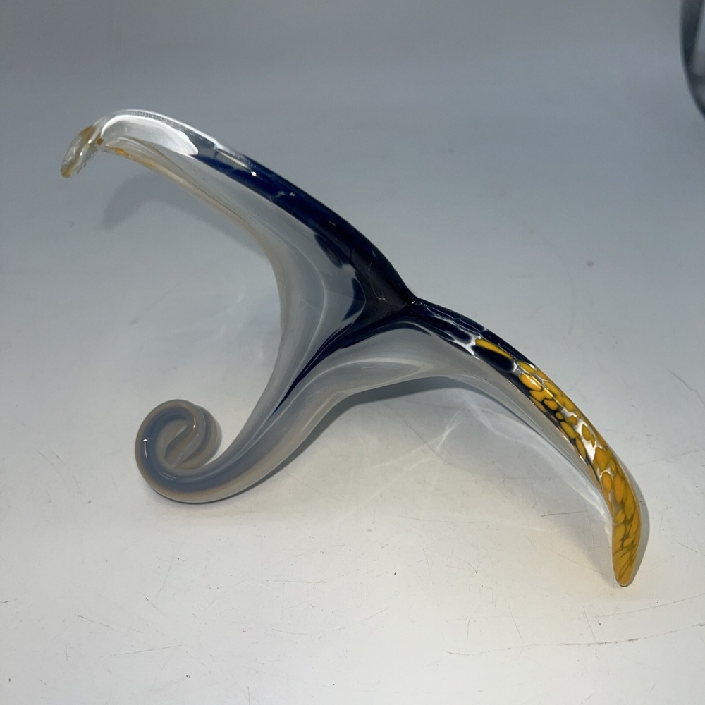 MURANO Style 3 PETAL.NAVY‎ BLUE,WHITE,YELLOW ART GLASS FLOWER-ITALY - Picture 3 of 6